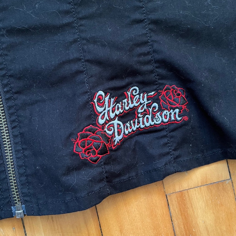 Harley Davidson Black Corset Style Cropped Top With Roses Zipper Size 1W - Picture 2 of 5